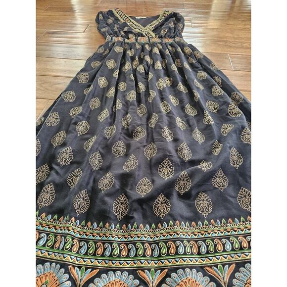 Lapogee Maxi Dress Womens Size L Black Peacock Print V-Neck Pockets Lined NWOT - Picture 5 of 13